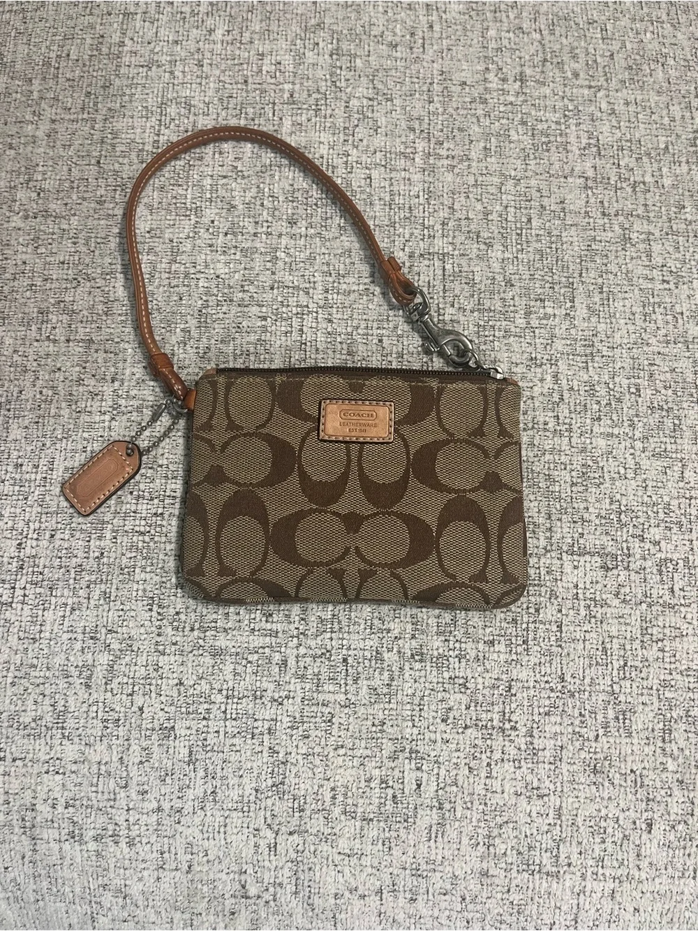 Vintage Coach Brown Signature Canvas Wristlet with Leather Strap